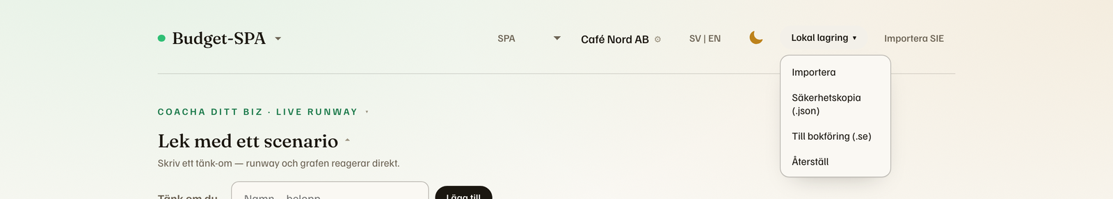 Local storage menu